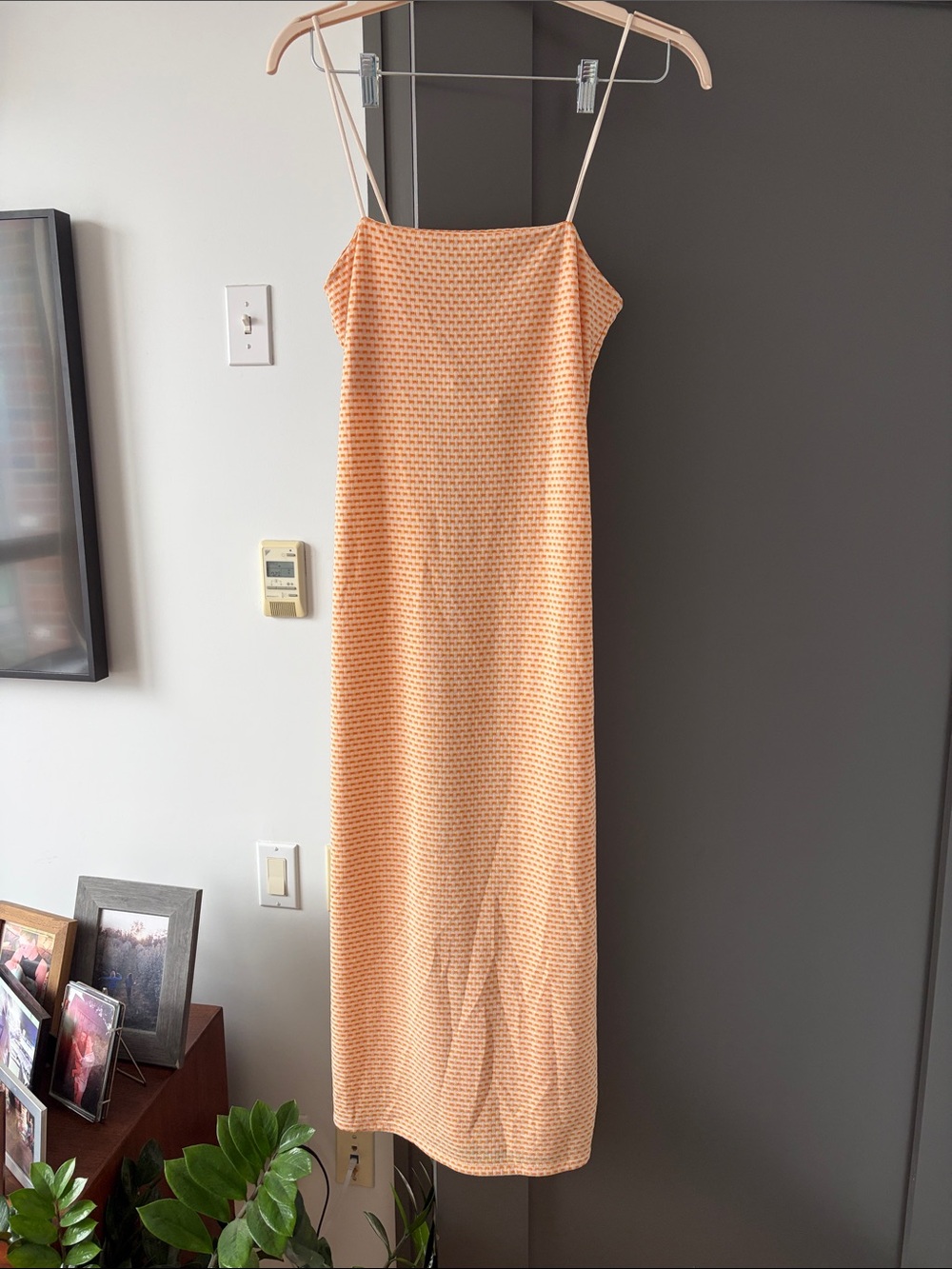 Zara Peach Micro-Print Maxi Slip Dress